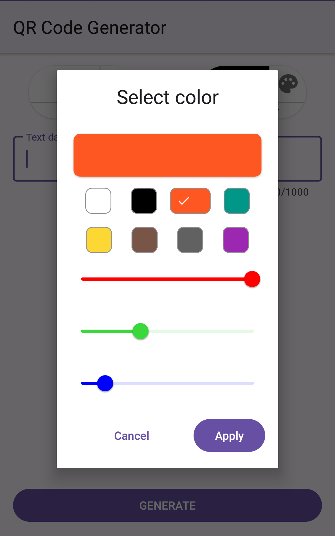 Orange color preview