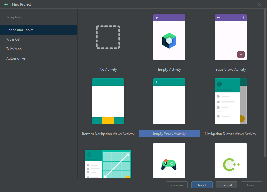Project type selection